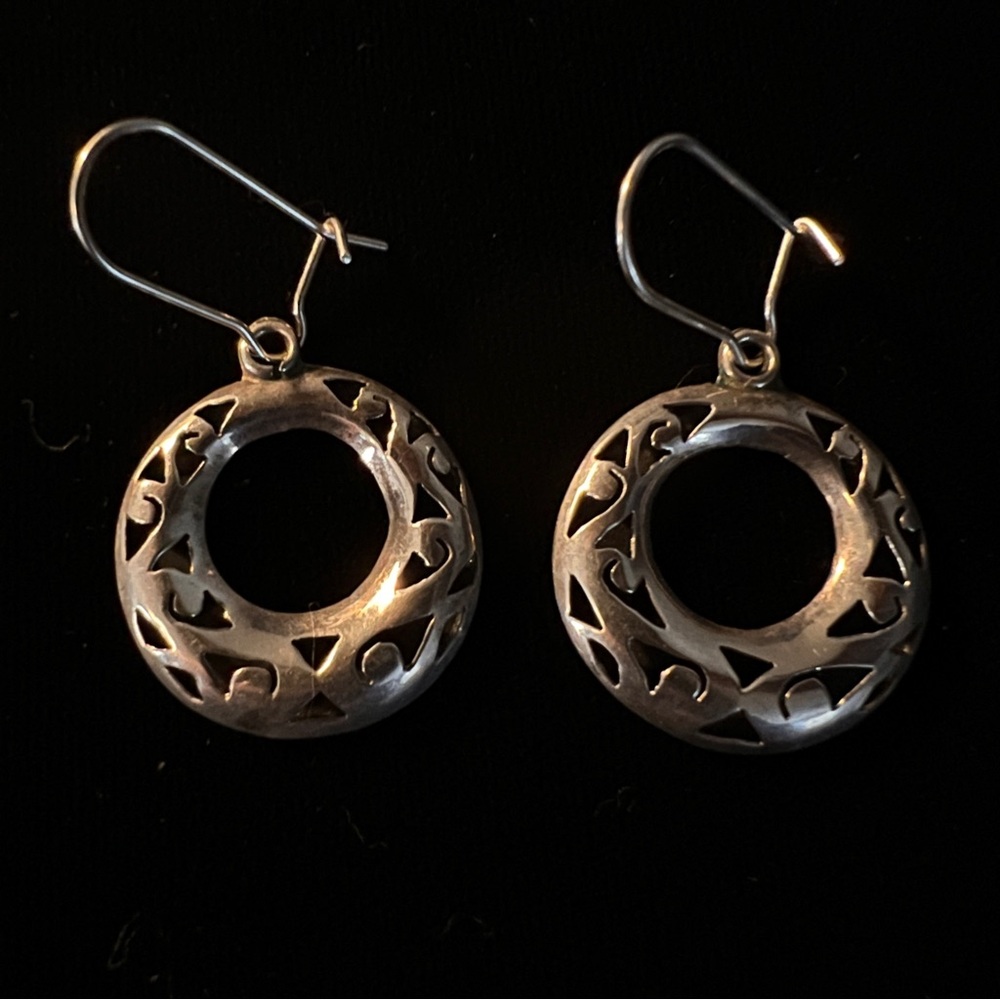 Mexican Sterling Silver Signed Circular Design Earrings Cut Out Shapes